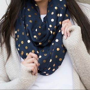 Navy and gold polka dot scarf (nwot)